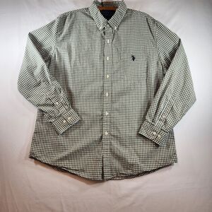US Polo Assn Mens Shirt Long Sleeve Button Down Size XL Green & White Check